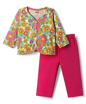 Babyhug Single Jersey Knit Full Sleeves Top & Leggings Set with Floral Print - Pink