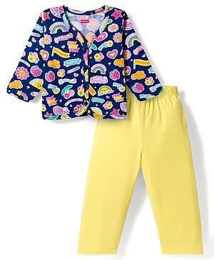 Babyhug Single Jersey Knit Full Sleeves Top & Leggings Set with Tropical Theme Print - Yellow & Blue