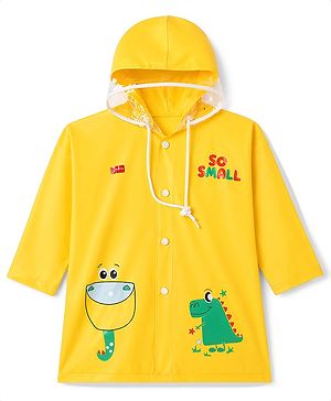 Babyhug Full Sleeves Raincoat with Dino Print - Golden