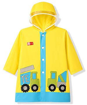 Babyhug Full Sleeves Raincoat with Truck Print - Yellow