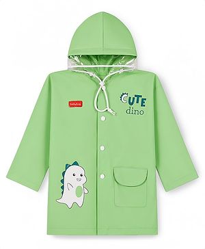 Babyhug Full Sleeves Raincoat with Dino Print - Green