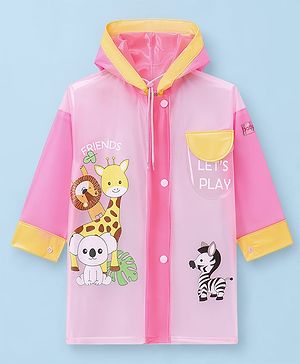 Babyhug Full Sleeves Raincoat with Animal Print - Pink
