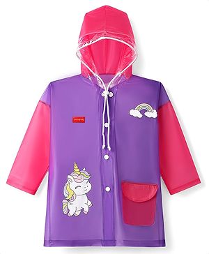 Babyhug Full Sleeves Raincoat with Unicorn & Rainbow Print - Multicolor