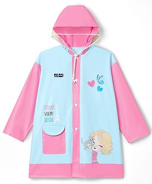 Pine Kids Full Sleeves Raincoat with Text Print - Blue