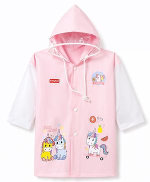 Babyhug Full Sleeves Unicorn Printed Raincoat - Pink