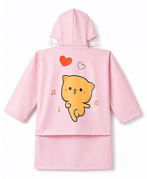 Babyhug Full Sleeves Kitty Printed Raincoat - Pink