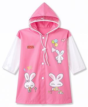 Babyhug Full Sleeves Bunny Printed Raincoat - Pink