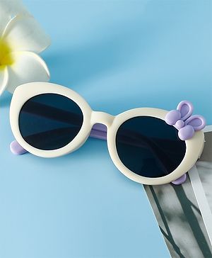 Babyhug Solid Round Frame Sunglasses with Bow Applique - Beige