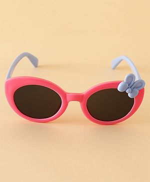 Babyhug Solid Round Frame Sunglasses with Bow Applique - Pink