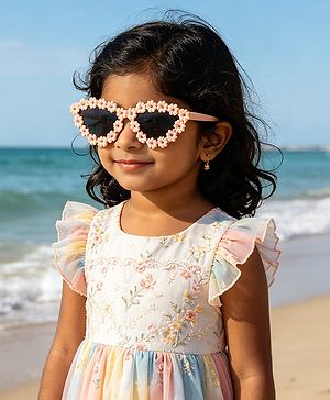 Pine Kids Solid Coloured Sunglasses with Floral Applique  - Light Orange