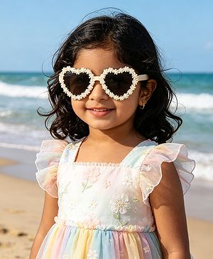 Pine Kids Sunglasses with Floral Design - Beige
