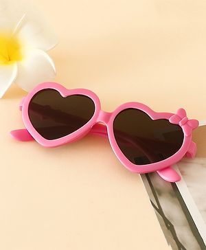 Pine Kids Solid Coloured Heart Shaped Sunglasses with Bow Applique - Pink
