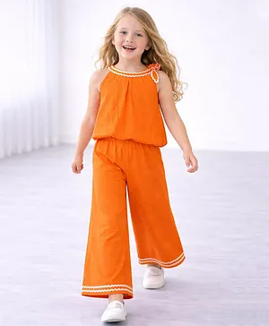 Tiara Cotton Jersey Knit Sleeveless
                              Ric Rac Lace Embellished Halter Neck Top
                              & Pant Set - Orange