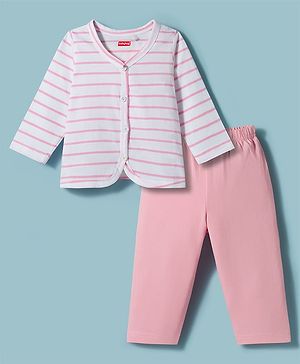 Babyhug Single Jersey Knit Full Sleeves Top & Leggings Set with Stripes - Pink