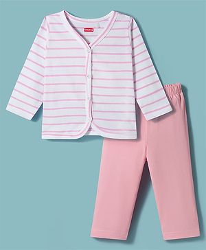 Babyhug Single Jersey Knit Full Sleeves Top & Leggings Set with Stripes - Pink