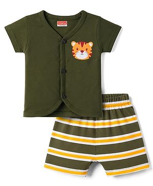 Babyhug Cotton Knit Half Sleeves T-Shirt & Shorts Night Suit with Tiger Print - Multicolor