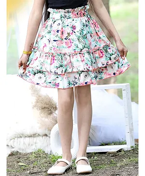 Cutiekins Woven Floral Printed Skirt
                              - Off White & Pink