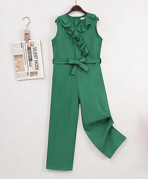Mark & Mia Sleeveless Solid
                              Jumpsuit With Frill Detailing - Green