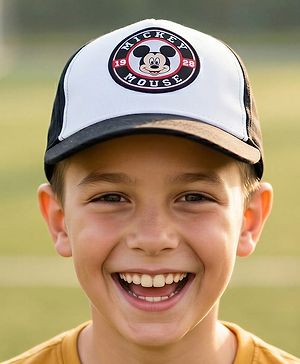 Babyhug Disney 100% Cotton Woven Summer Cap With Micky Mouse Graphics Multicolour - Diameter 15 cm