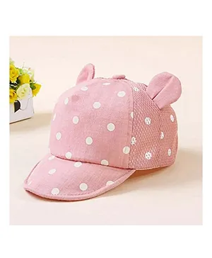 Ziory Mesh Polka Dot Cap With Foldable Hood - Pink & White