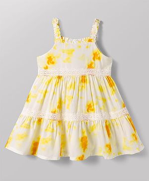 Babyhug Cotton Woven Sleeveless Abstract Printed Frock - White