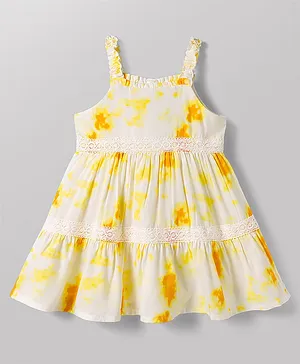 Babyhug Cotton Woven Sleeveless
                                  Abstract Printed Frock - White
