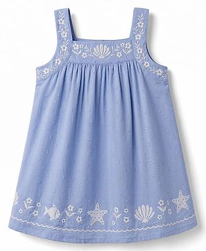 Babyhug Cotton Woven One Piece Dresses/Frocks Sleeveless Embroidered Blue 3-6 Months