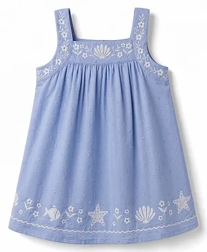 Babyhug Cotton Woven One Piece
                                  Dresses/Frocks Sleeveless Embroidered
                                  Blue 12-18 Months