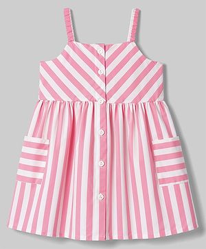 Babyhug Cotton Woven One Piece Dress Striped Pink 3-6 Months