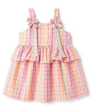 Babyhug Cotton Woven Sleeveless
                                  Checked Frock With Bow Applique -
                                  Multicolor