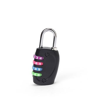 Babyhug Travel Luggage Tag with 4-Digit Combination Lock - Black| Secure Metal Shackle| Lightweight Travel Lock| Durable Combination Lock for Bags & Suitcases| Compact & Easy to Use