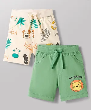 Doodle Poodle 100% Cotton Knit Knee
                              Length Safari Theme Printed Shorts Pack Of
                              2 - Light Peach & Green