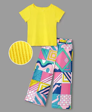 OLLINGTON ST. Sinker Knit Half
                              Sleeves Top & Printed Culottes Set -
                              Yellow