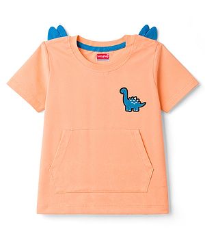 Babyhug Cotton Knit T-Shirts Half Sleeves Structured with Graphics & Applique Detailing Orange 12-18 Months