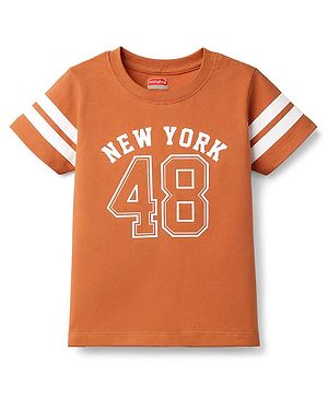 Babyhug Cotton Knit Half Sleeves T-Shirt with New York Print - Rust Orange