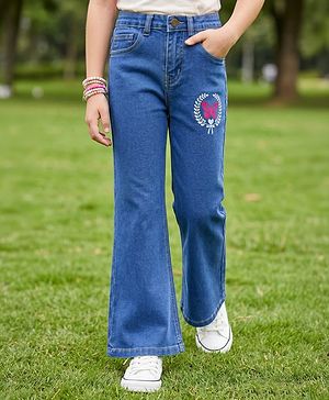 Pine Kids Woven Ankle Length Butterfly Printed Flared Jeans - Blue