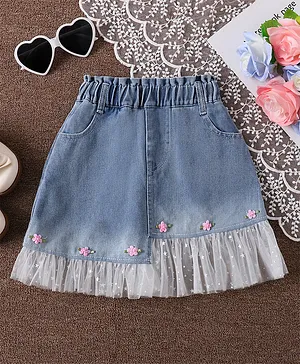 Mark & Mia Cotton Skirts With
                              Floral Applique & Lace Detailing -
                              Blue
