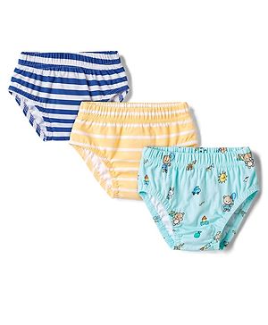 Babyhug 100% Cotton Single Jersey Knit Antibacterial Striped Briefs Pack of 3 With Teddy Print - Multicolor