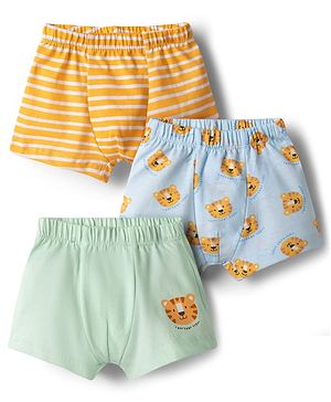 Babyhug 100% Cotton Knit Antibacterial Striped & Tiger Printed Trunks Pack of 3 - Multicolor