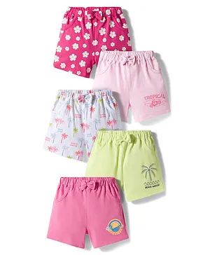 Doodle Poodle 100% Cotton Knit Knee
                              Length Beach Theme & Floral Printed
                              Shorts With Bow Applique Pack Of 5 -
                              Multicolour