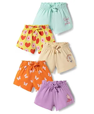 Doodle Poodle 100% Cotton Knit Knee
                              Length Printed Shorts with Bow Applique
                              Pack of 5 - Multicolor