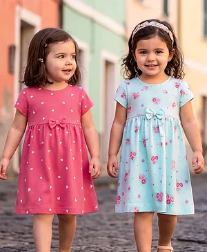 Babyhug Cotton Knit Frocks with
                                  Bow Detail Multi Color 12-18 Months