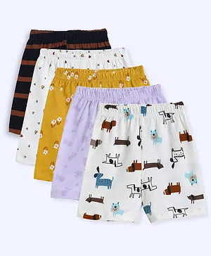 The Boo Boo Club Pure Cotton Knit
                              Pack Of 5 Striped Dog & Floral Printed
                              Shorts - Multi Colour
