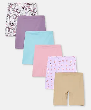 Mackly Cotton Elastane Knit Pack Of 6
                              Solid & Ice Cream Printed Inner Shorts
                              -White Purple Light Blue Pink Light Purple
                              & Beige