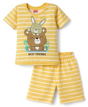Babyhug Cotton Knit Half Sleeves
                              T-Shirt & Shorts Night Suit with Teddy
                              Print - Yellow