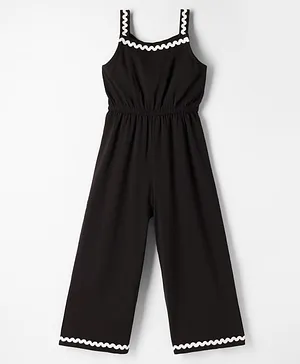 Tiara Cotton Jersy Knit Sleeveless
                              Lace Detailed Jumpsuit - Black