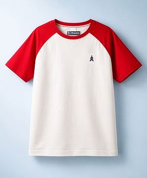Pine Kids Cotton Knit Half Raglan Sleeves Solid Color T-Shirt - White & Red