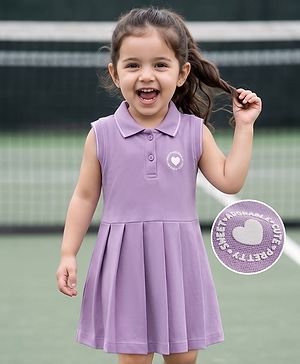 Babyhug Cotton Knit One Piece Dresses/Frocks Sleeveless Polo Neck Pleated Lavender 3-6 Months