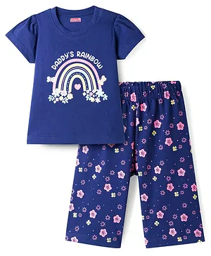 Babyhug Cotton Knit Half Sleeves
                              Floral & Rainbow Printed T-Shirt &
                              Capri Night Suit - Navy Blue