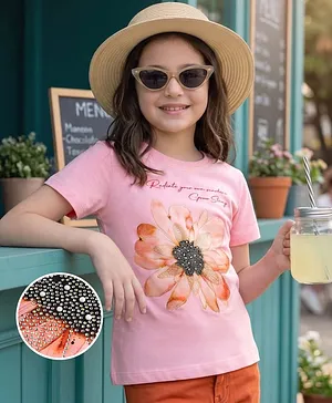 Pine Kids Cotton Knit T-Shirts Half
                              Sleeves Round Neck Embellished Pink 4-5
                              Years